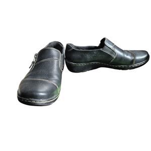 Clarks Cora Poppy Slip-On Comfort Shoes Black Leather Women 7M Zipper NWOB